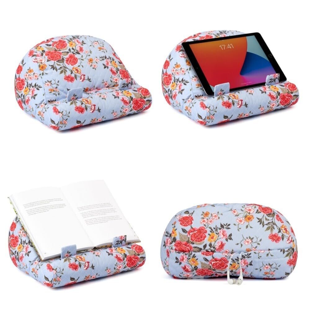 Bookcouch Roses - Blumenmotiv hellblau - Lesekissen fr Bcher und Tablets - Buchstnder - Tablethalter - Lesehillfe - Deutsche Ausgabe