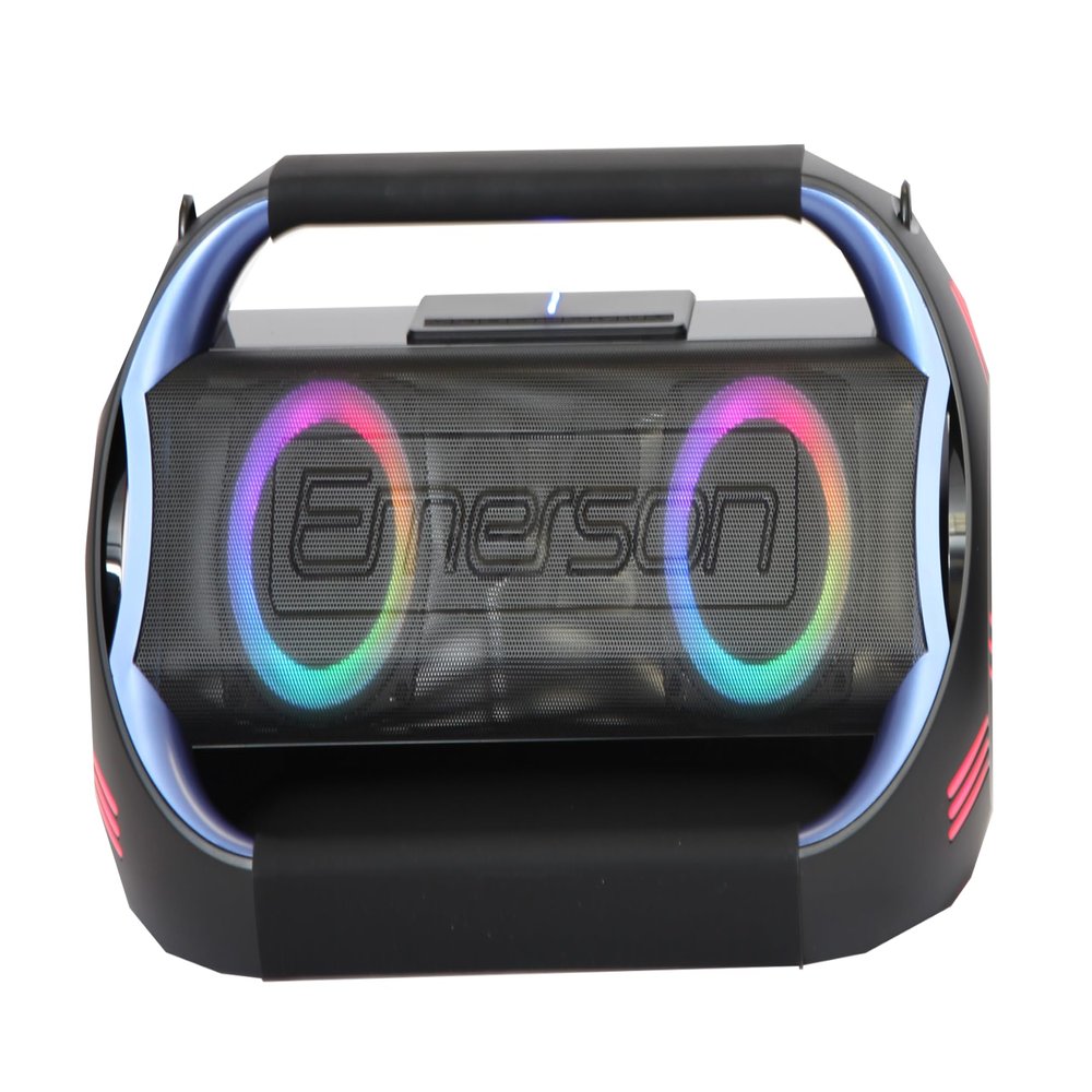Emerson EDSP-5000 Triad Grip Portable Bluetooth LED Party Speaker | Powerful Sound, Wireless Streaming, Multicolor Light Show, Built-in Rechargeable Battery, USB/AUX/FM Radio for Parties & Events