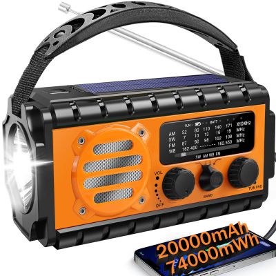 QAUYYW Solar Hand Crank Emergency Radio, 20000mAh AM FM NOAA Weather Radio
