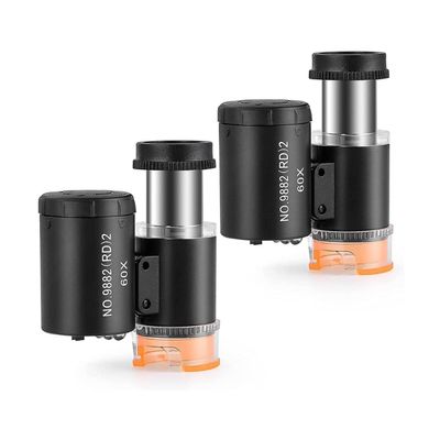 Lab Microscope Accessories 2 Pieces 60X Mini Pocket Microscope with 3 Light Portable Magnifing Glass