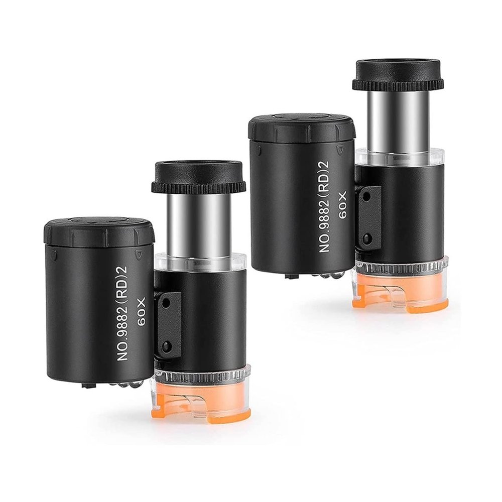 Lab Microscope Accessories 2 Pieces 60X Mini Pocket Microscope with 3 Light Portable Magnifing Glass