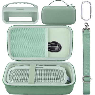 co2CREA Hard Case and Silicone Case Replacement for Bose New SoundLink Flex 2nd Gen/Bose SoundLink Flex Bluetooth Portable Speaker, Protective Case with Carabiner and Shoulder Strap (Alpine Sage Case)