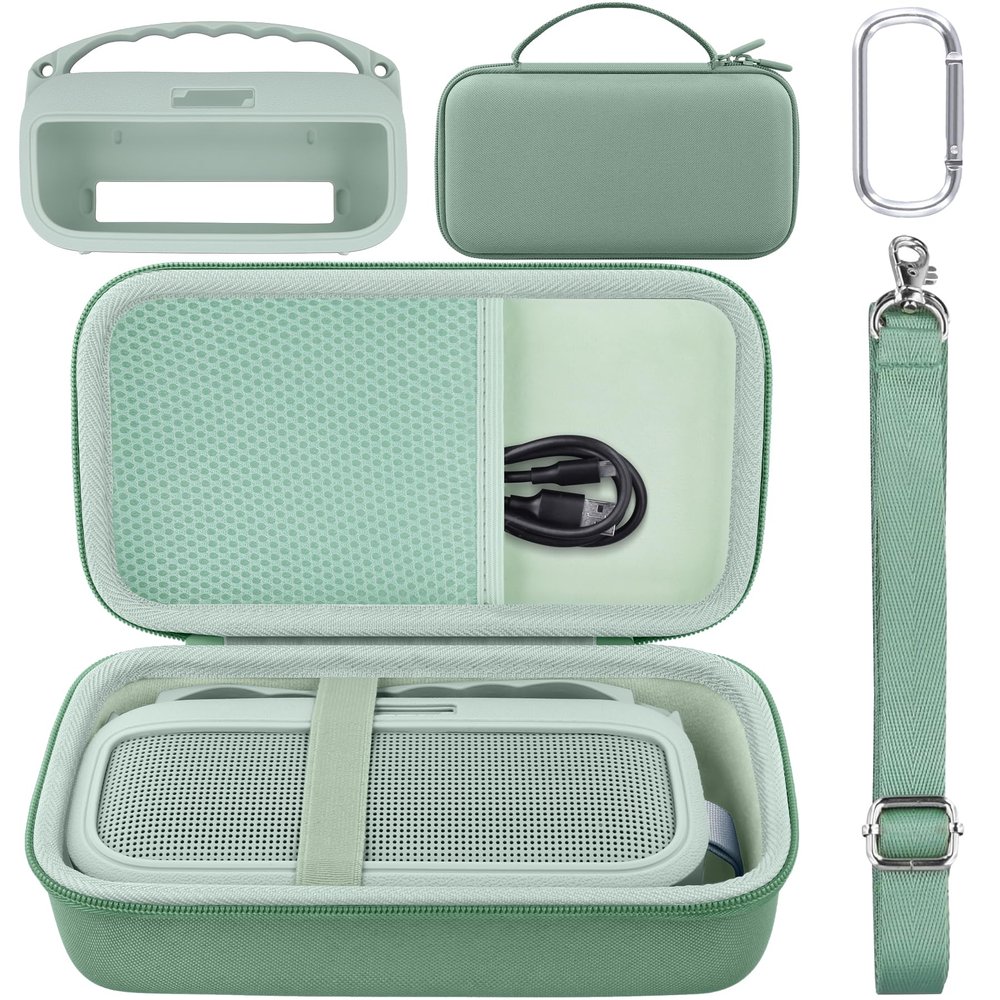 co2CREA Hard Case and Silicone Case Replacement for Bose New SoundLink Flex 2nd Gen/Bose SoundLink Flex Bluetooth Portable Speaker, Protective Case with Carabiner and Shoulder Strap (Alpine Sage Case)