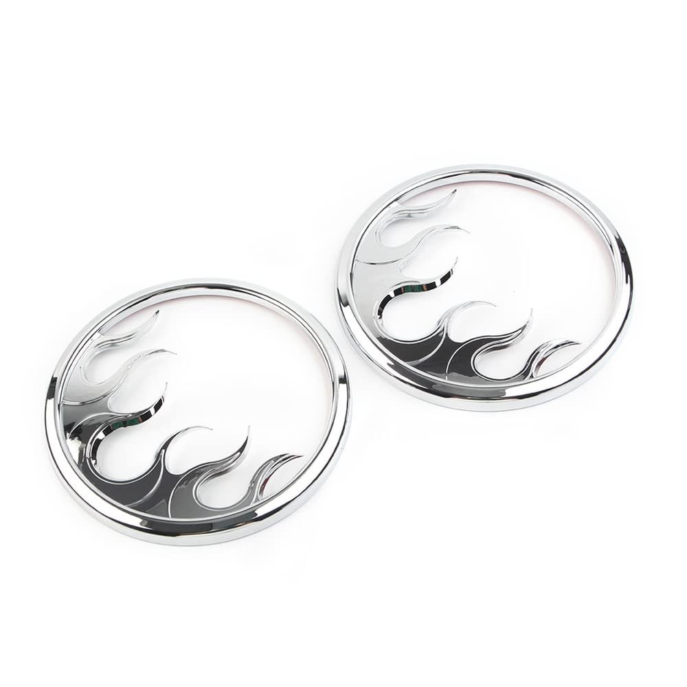 Cnaloo12 Motorcycle Chrome Front Speaker Grill Cover, Flame Speaker Grill Accent Trim Cover for Harley Touring FLHTP, FLHTCU, FLHTCUL, FLHXSE, FLHX 2014-2022