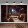 10X8ft Nativity Scene Photo Backdrop Photography Background, Farm Barn Manger Stable Bethlehem Christmas Backdrops Kids Newborn Photo Booth Prop Decorations Wall Decor Tablecloth view 1