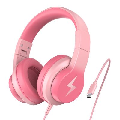 Candy Bila Kids Headphones for School, USB C Headphones for Kids, 85dB Volume Limiter, HD Stereo Sound, Comfortable Fit, Adjustable & Foldable, Ideal for Learning/Travel/iPad/Tablet/PC,Gradient Pink