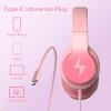 Candy Bila Kids Headphones for School, USB C Headphones for Kids, 85dB Volume Limiter, HD Stereo Sound, Comfortable Fit, Adjustable & Foldable, Ideal for Learning/Travel/iPad/Tablet/PC,Gradient Pink view 2