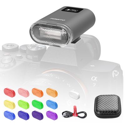 F12 Mini Camera Flash Speedlite for Canon/Nikon/Fuji/Sony/Ricoh GR3/GR3X Digital Film Cameras, Portable Mini Hot Shoe Flashlight for DSLR Cameras Grey