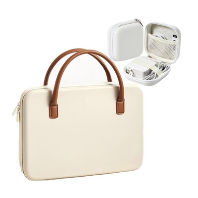 14inch Laptop Hard Shell Protective Case with Charger Storage Box (Beige,13/14inch)