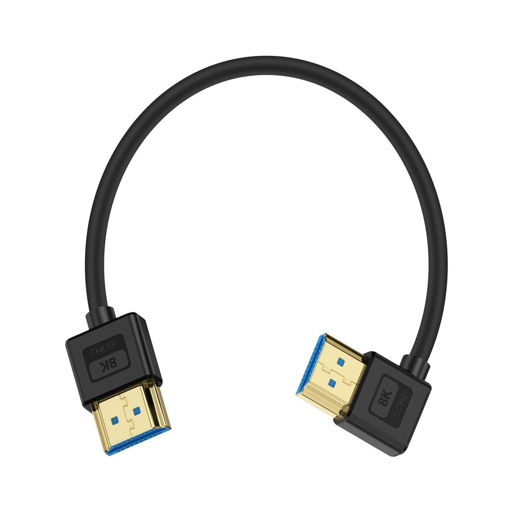 Poyiccot 8K Short HDMI to HDMI Cable 1ft, Ultra Thin Slim Flexible Silicone 90 Degree Right Angle HDMI 2.1 Cable 48Gbps 8K@60Hz Compatible for Roku TV/HDTV/PS5/PC/Monitor