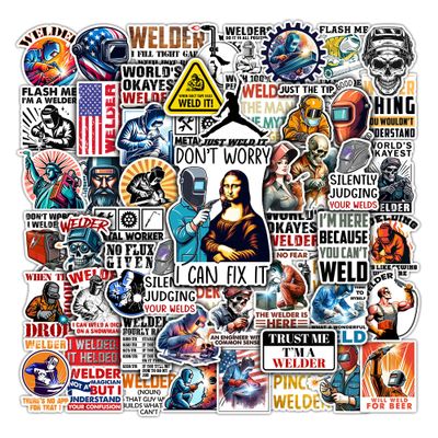 WESILY Pack 50 PCS Welder Stickers Cool Welding Waterproof Sticker Vinyl Decals Decor Tool Box Hard Hat Helmet Laptop Motorcycle Bike Suitcase Gifts for Workers Men Boy Teens