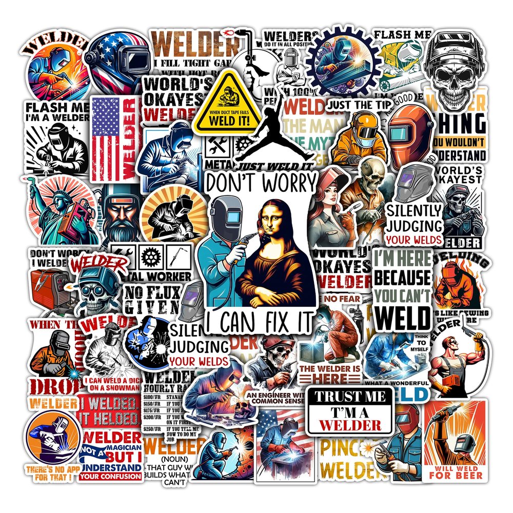 WESILY Pack 50 PCS Welder Stickers Cool Welding Waterproof Sticker Vinyl Decals Decor Tool Box Hard Hat Helmet Laptop Motorcycle Bike Suitcase Gifts for Workers Men Boy Teens