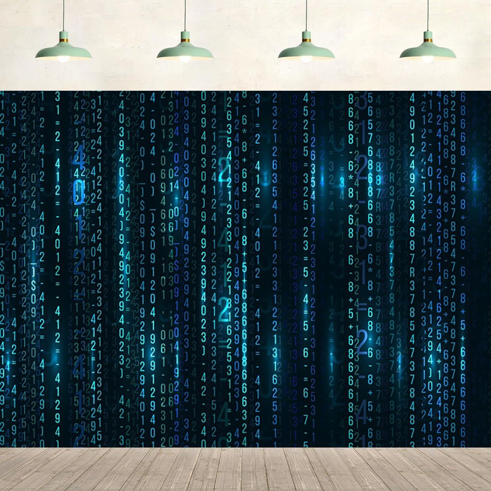 20x10ft Digital Number Pattern Backdrop Code Visual Network Data Matrix Blue Background for Birthday Party Decoration High-Tech Events Live Video Backdrop Adult Portrait Photo Studio Props