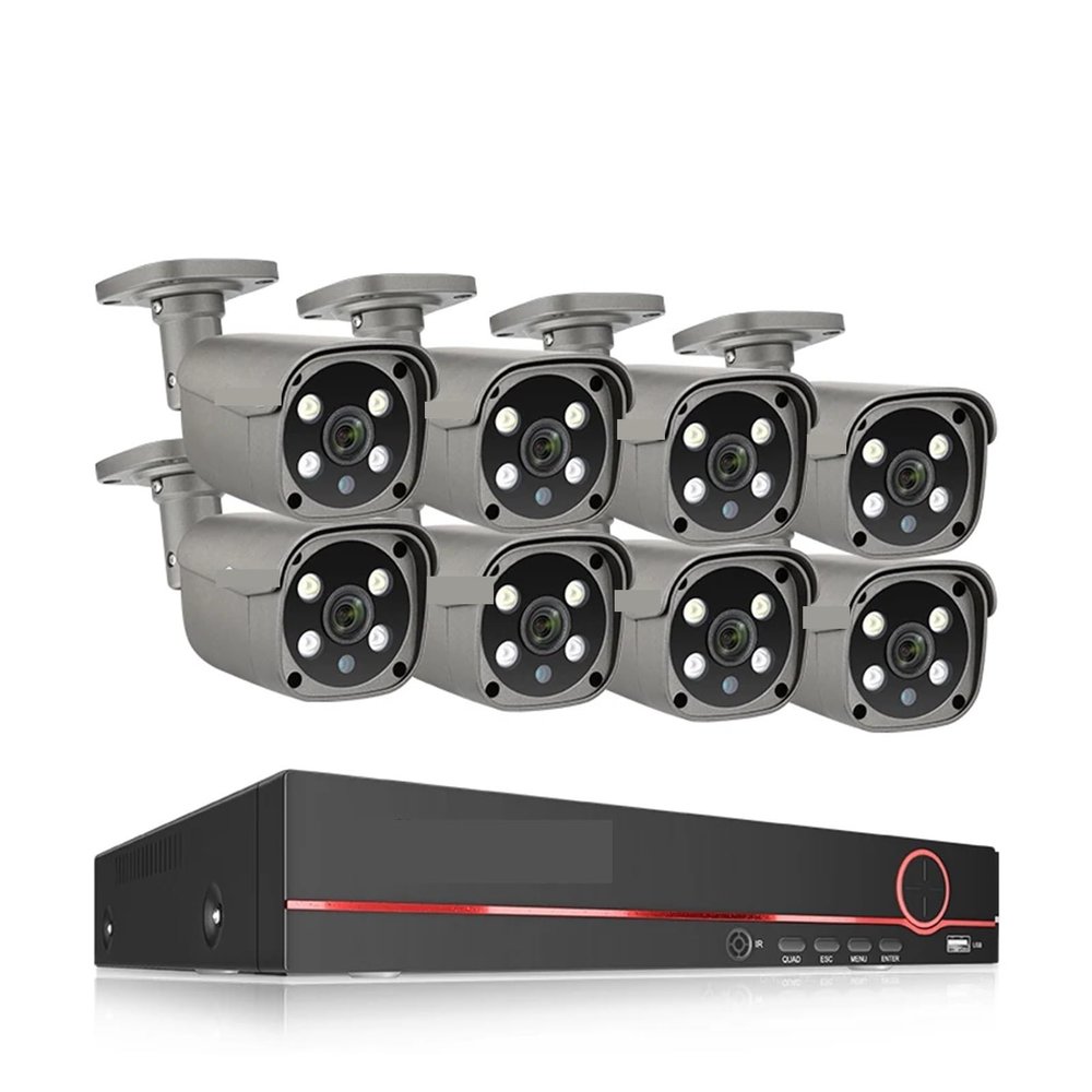 8CH 5MP HD POE CCTV Security Camera System Home Video Surveillance Kit Face Detection Outdoor IP Camera Set(None,8CH 8 Bullet Camera)