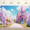 20x10ft Candy House Castle Backdrop Pink Lollipop Blue Sky Candy Pathway Marshmallow Fantasy Background Birthday Baby Shower Party Supplies Decor Kids Girl Portrait Photography Photo Studio Props view 1