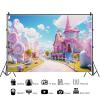 20x10ft Candy House Castle Backdrop Pink Lollipop Blue Sky Candy Pathway Marshmallow Fantasy Background Birthday Baby Shower Party Supplies Decor Kids Girl Portrait Photography Photo Studio Props view 2