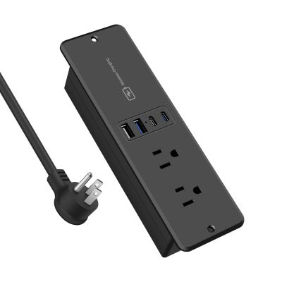 20W Recessed Power Strip with 15W Wireless Charger, Furniture Flush Mount Power Strip with 4 USB Ports (2 USB-C), Recessed Outlet for Home, Office(6FT Cable)