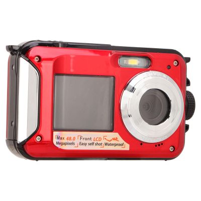 Double Screens Full HD 2.7K 48MP 10ft Underwater Digital Camera 16X Digital Zoom Front Rear Double Screens Digital Camera (Red)