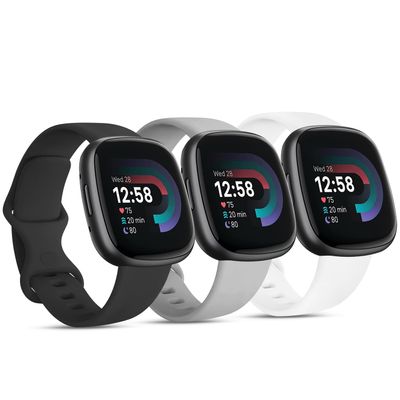 3 PACK Sport Band Compatible with Fitbit Sense 2 / Versa 4, Classic Soft Straps for Fitbit Sense / Versa 3 Smart Watch (Small,White/Gray/Black)