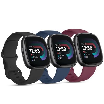 3 PACK Sport Band Compatible with Fitbit Sense 2 / Versa 4, Classic Soft Straps for Fitbit Sense / Versa 3 Smart Watch (Small, Navy Blue/Wine Red/Black)