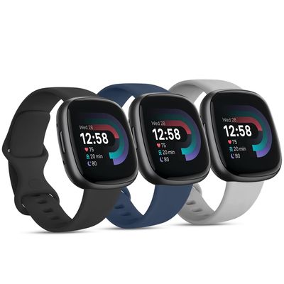 3 PACK Sport Band Compatible with Fitbit Sense 2 / Versa 4, Classic Soft Straps for Fitbit Sense / Versa Smart Watch (Large,Black/Navy Blue/Gray)