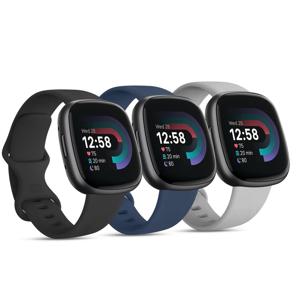 3 PACK Sport Band Compatible with Fitbit Sense 2 / Versa 4, Classic Soft Straps for Fitbit Sense / Versa Smart Watch (Large,Black/Navy Blue/Gray)