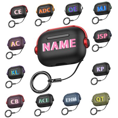 Customized Name Case for AirPods Pro 3rd Gen 2025, for AirPods 4/3/2/Pro 2/Pro with Lock, Personalized Initials Monogram Text Cover with Keychain, Custom Creative Headset Earphone Protective, Black