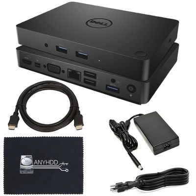 Dell WD15 130W Monitor Dock 4K USB-C - Dell Docking Station for Laptops with 130W AC Adapter + HDMI Cable + Microfiber Cloth (Renewed)