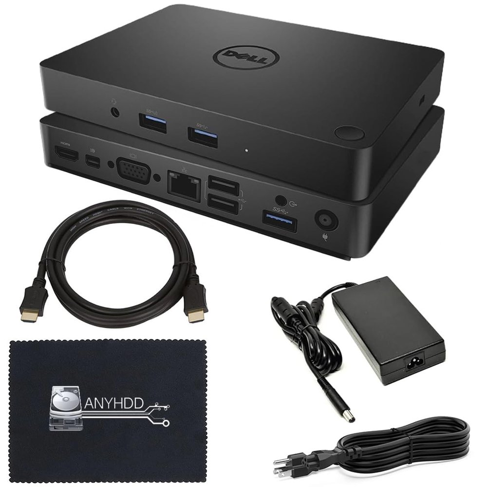 Dell WD15 130W Monitor Dock 4K USB-C - Dell Docking Station for Laptops with 130W AC Adapter + HDMI Cable + Microfiber Cloth (Renewed)