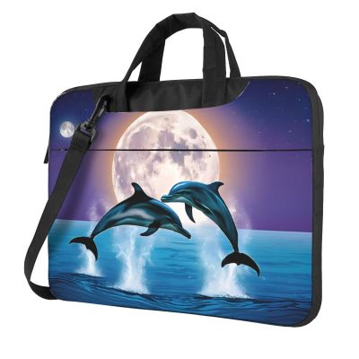 14 inch Slim Laptop Case with Strap Laptop Tote Bag Computer Messenger Bag Travel Essentials - Cute Dolphins