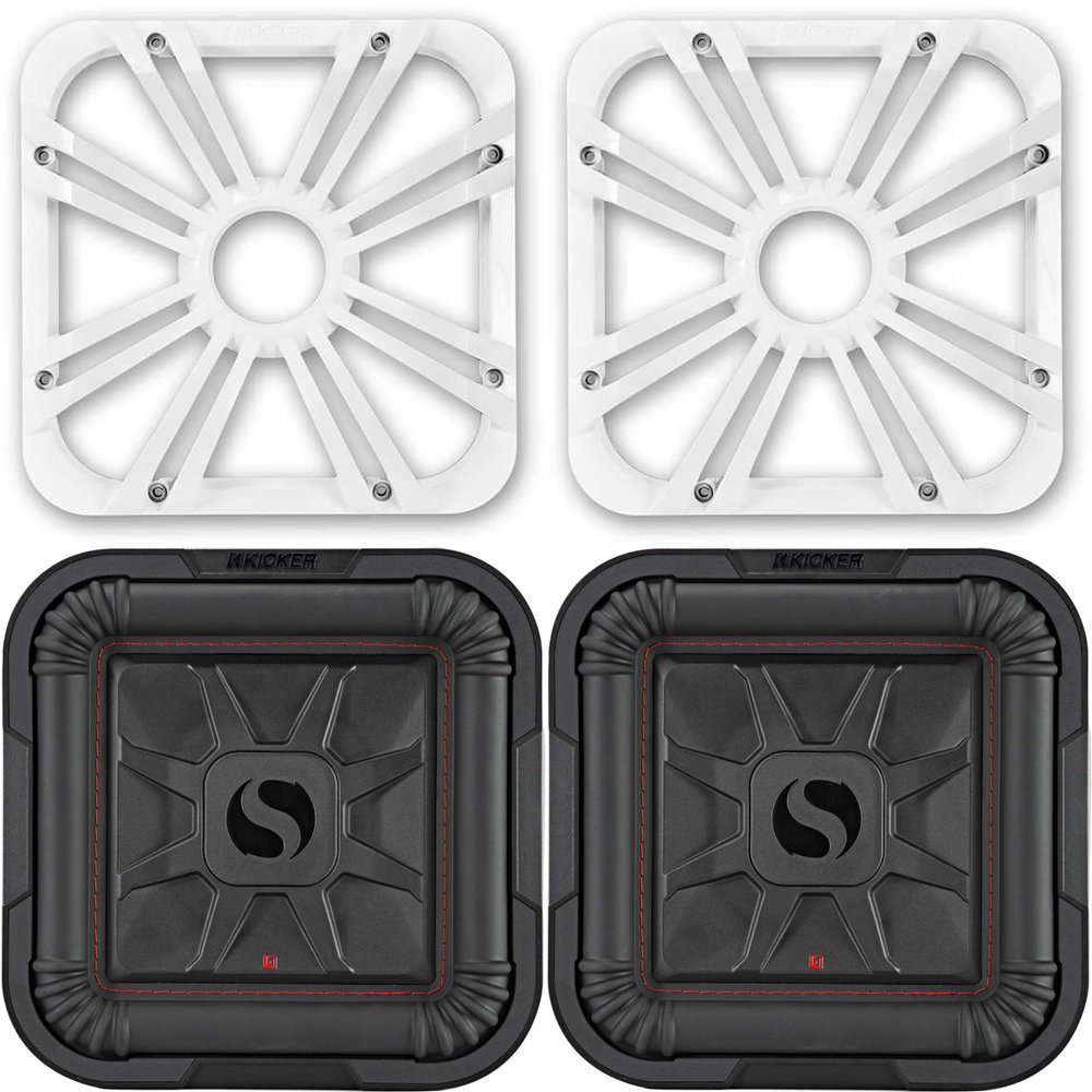 KICKER (2 46L7T102 L7T L7-Thin 10-Inch (25cm) Subwoofer, Dual Voice Coil, 2-Ohm, 500 Watt w/White LED Grill Bundle