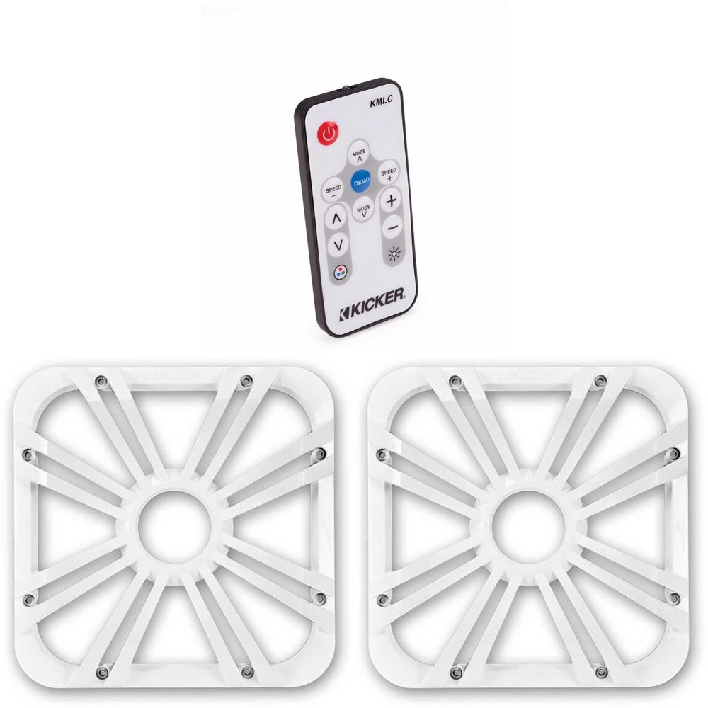 Kicker (2) 11L712GLW 12" White Grille w/LED for Solo Baric 11S12L7 Subwoofer Sub & 41KMLC Remote Bundle