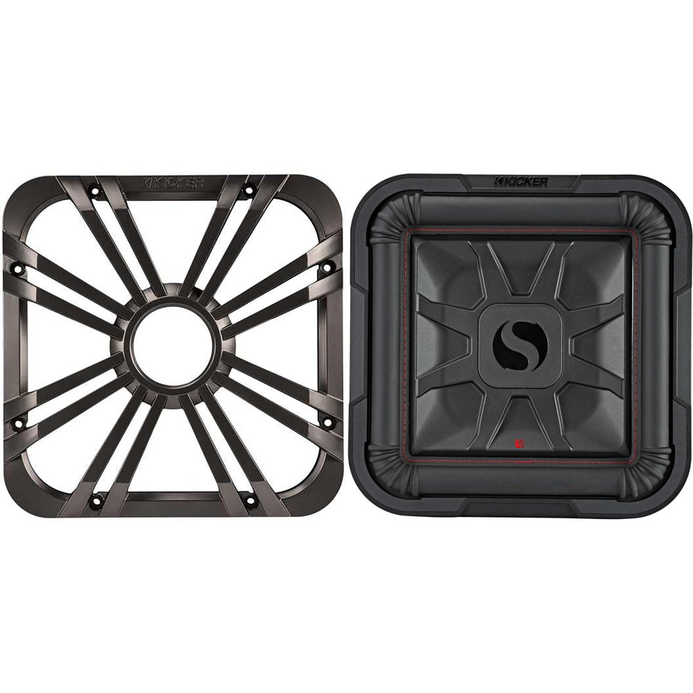 KICKER 46L7T124 L7T L7-Thin 12-Inch (30cm) Subwoofer, Dual Voice Coil, 4-Ohm, 600 Watt w/Charcoal LED Grill Bundle
