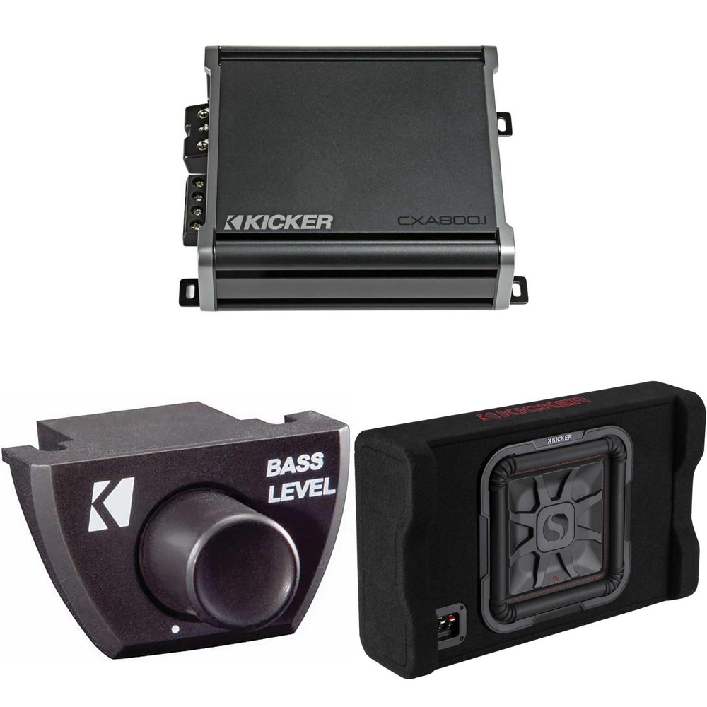 Kicker 49L7TDF122 Down-Firing 12" L7T 2-Ohm Subwoofer Enclosure & CX800.1 Mono Amplifier, Bass Knob Bundle