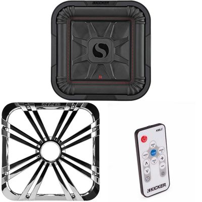 Kicker 46L7T104 L7T L7-Thin 10-Inch (25cm) Subwoofer, Dual Voice Coil, 4-Ohm, 500 Watt w/Chrome LED Grill & Remote Bundle
