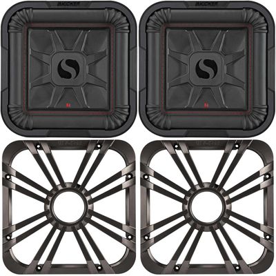 Kicker (2) 46L7T102 L7T L7-Thin 10-Inch (25cm) Subwoofer, Dual Voice Coil, 2-Ohm, 500 Watt w/Charcoal LED Grill Bundle