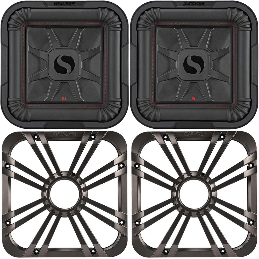 Kicker (2) 46L7T102 L7T L7-Thin 10-Inch (25cm) Subwoofer, Dual Voice Coil, 2-Ohm, 500 Watt w/Charcoal LED Grill Bundle