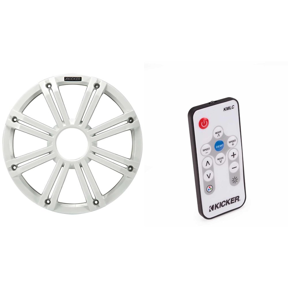 Kicker KMG10 10-Inch (25cm) Grille for KM10 and KMF10 Subwoofer, LED, White & 41KMLC LED Remote Bundle