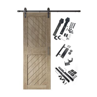 Homacer Classic Gray 26 in. x 84 in. Slanted Stripe Design 004 Barn Door with Non-Bypass Installation Hardware Kit, 4.5ft Track, Interior use only