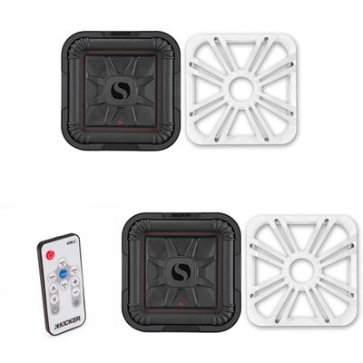 Kicker (2) 46L7T104 L7T L7-Thin 10-Inch (25cm) Subwoofer, Dual Voice Coil, 4-Ohm, 500 Watt w/White LED Grill & Remote Bundle