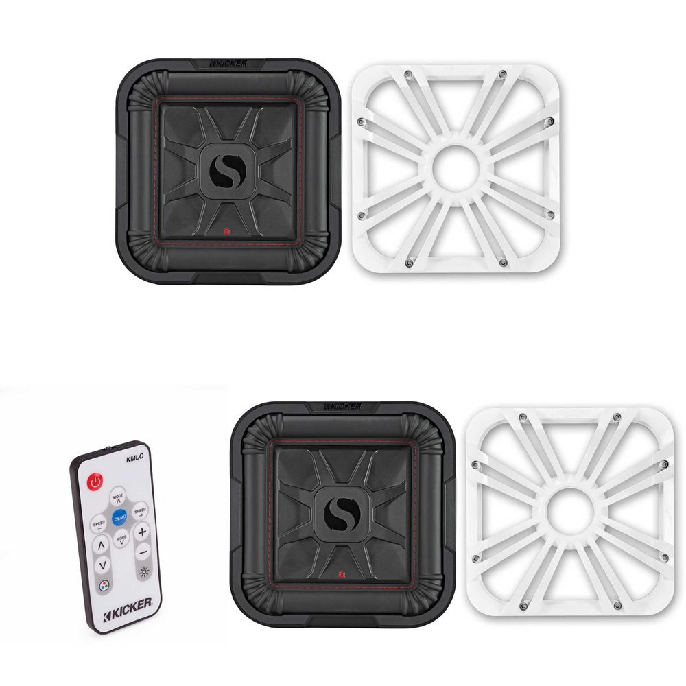 Kicker (2) 46L7T104 L7T L7-Thin 10-Inch (25cm) Subwoofer, Dual Voice Coil, 4-Ohm, 500 Watt w/White LED Grill & Remote Bundle