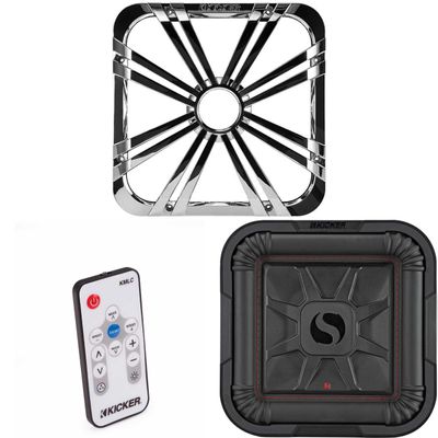 Kicker 46L7T102 L7T L7-Thin 10-Inch (25cm) Subwoofer, Dual Voice Coil, 2-Ohm, 500 Watt w/Chrome LED Grill & Remote Bundle