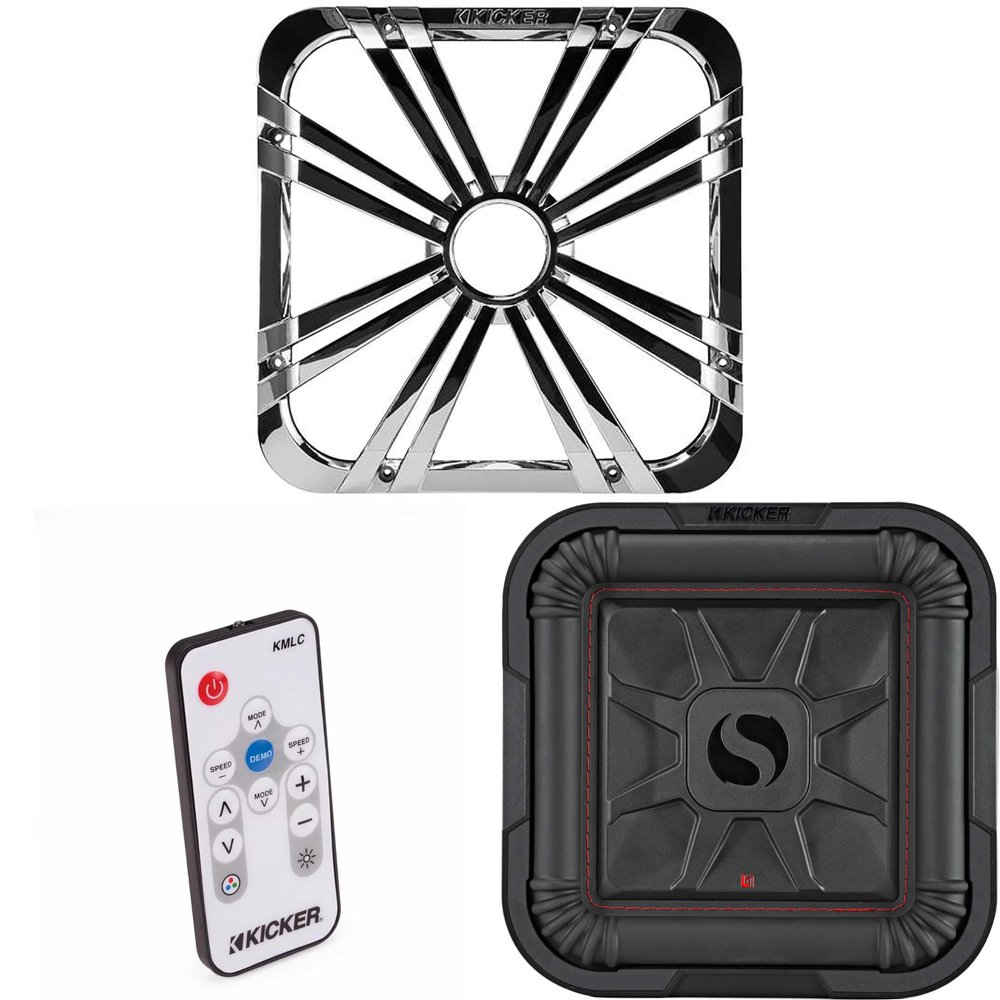 Kicker 46L7T102 L7T L7-Thin 10-Inch (25cm) Subwoofer, Dual Voice Coil, 2-Ohm, 500 Watt w/Chrome LED Grill & Remote Bundle