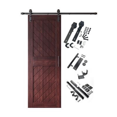 Homacer Red Mahogany 30 in. x 84 in. Slanted Stripe Design 004 Barn Door with Non-Bypass Installation Hardware Kit, 5.5ft Track, Interior use only