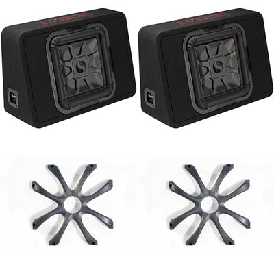 Kicker (2) 46TL7T122 TL7T 12" (30cm) Solo-Baric Subwoofer in Thin Profile Enclosure, 2-Ohm, 600 Watt w/Cast Aluminum Grill Bundle