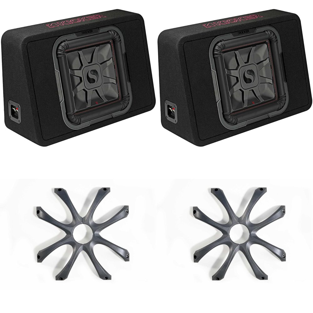 Kicker (2) 46TL7T122 TL7T 12" (30cm) Solo-Baric Subwoofer in Thin Profile Enclosure, 2-Ohm, 600 Watt w/Cast Aluminum Grill Bundle