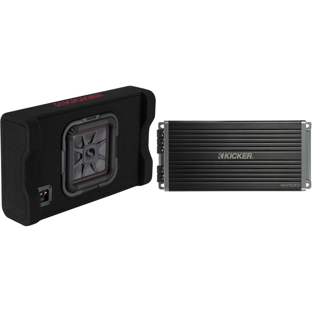 Kicker 49L7TDF102 Down-Firing 10" L7T 2-Ohm Subwoofer Enclosure & KEY5001 Smart Sub Amp/Processor Bundle