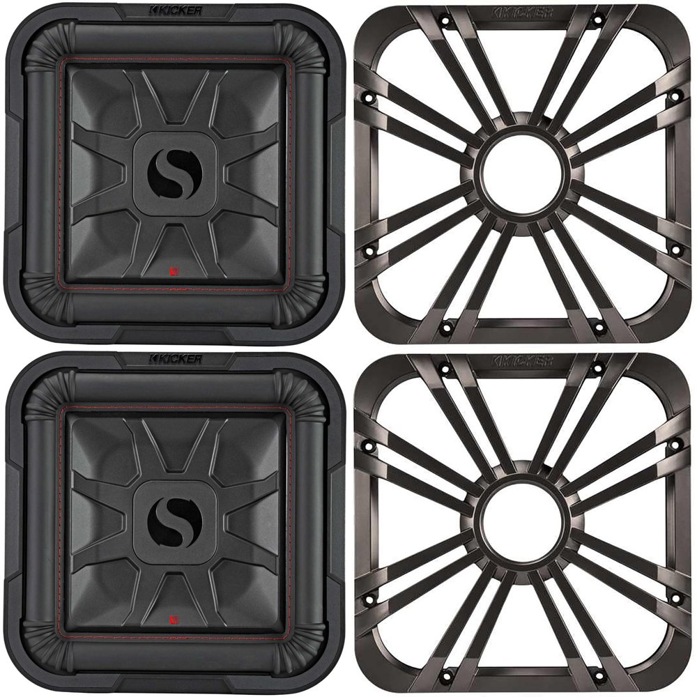Kicker (2) 46L7T122 L7T L7-Thin 12-Inch (30cm) Subwoofer, Dual Voice Coil, 2-Ohm, 600 Watt w/Charcoal LED Grill Bundle