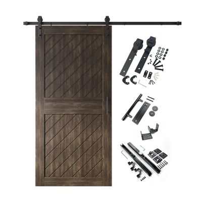 Homacer Ebony 36 in. x 84 in. Slanted Stripe Design 001 Barn Door with Non-Bypass Installation Hardware Kit, 6.6ft Track, Interior use only
