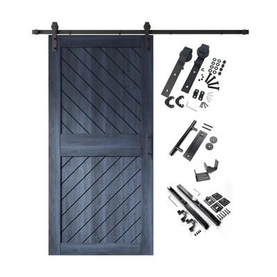 Homacer Navy 40 in. x 84 in. Slanted Stripe Design 004 Barn Door with Non-Bypass Installation Hardware Kit, 7ft Track, Interior use only